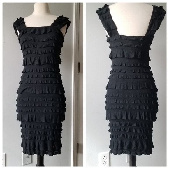 Tt Collection Black Ruffle Detail Knit Dress 3 - Picture 1 of 10